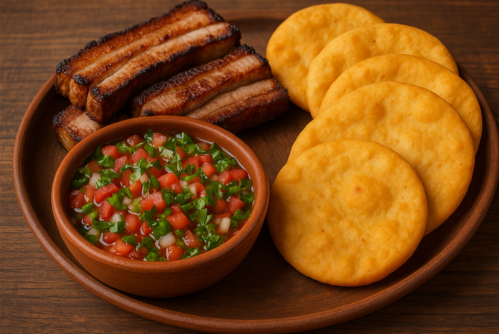 Pebre de panceta de cerdo con sopaipillas